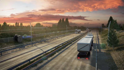 Computergenerierte Aufnahme einer Autobahn, auf der ein LKW fährt.