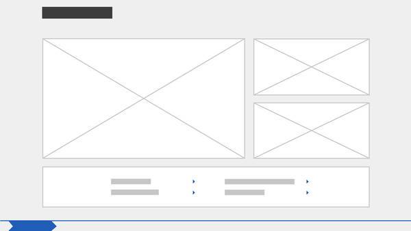 Schematischer Aufbau einer Multitouch-Anwendung mit Platzhaltern für Bilder und Menüpunkte. Unten ist ein Navigationselement mit einem prominenten blauen Pfeil zu sehen.