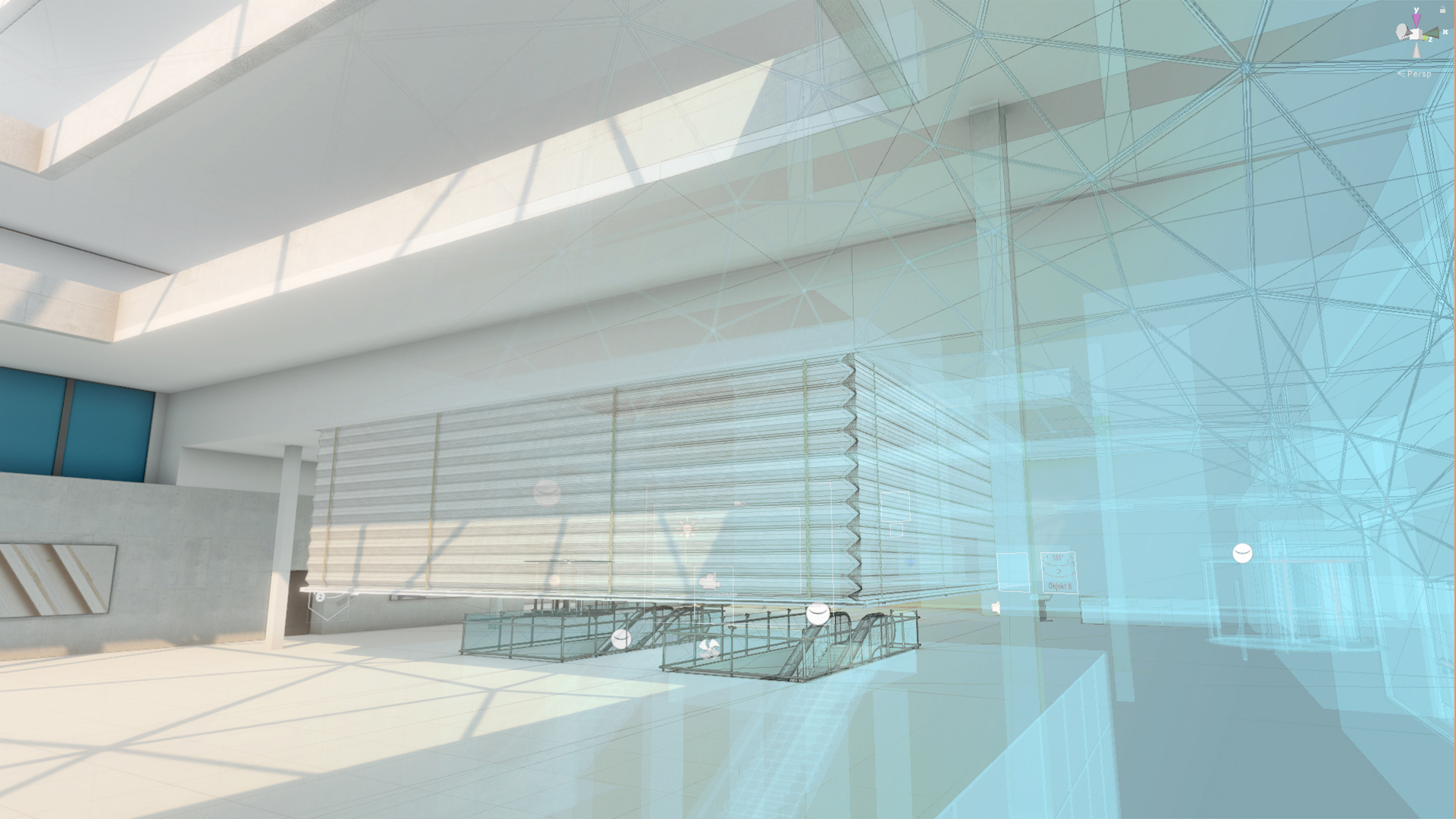 Brennende virtuelle Einkaufspassage mit VR-Overlay-Effekten