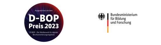 Logo D-BOP Preis 2023 und Logo Bundesministerium für Bildung und Forschung
