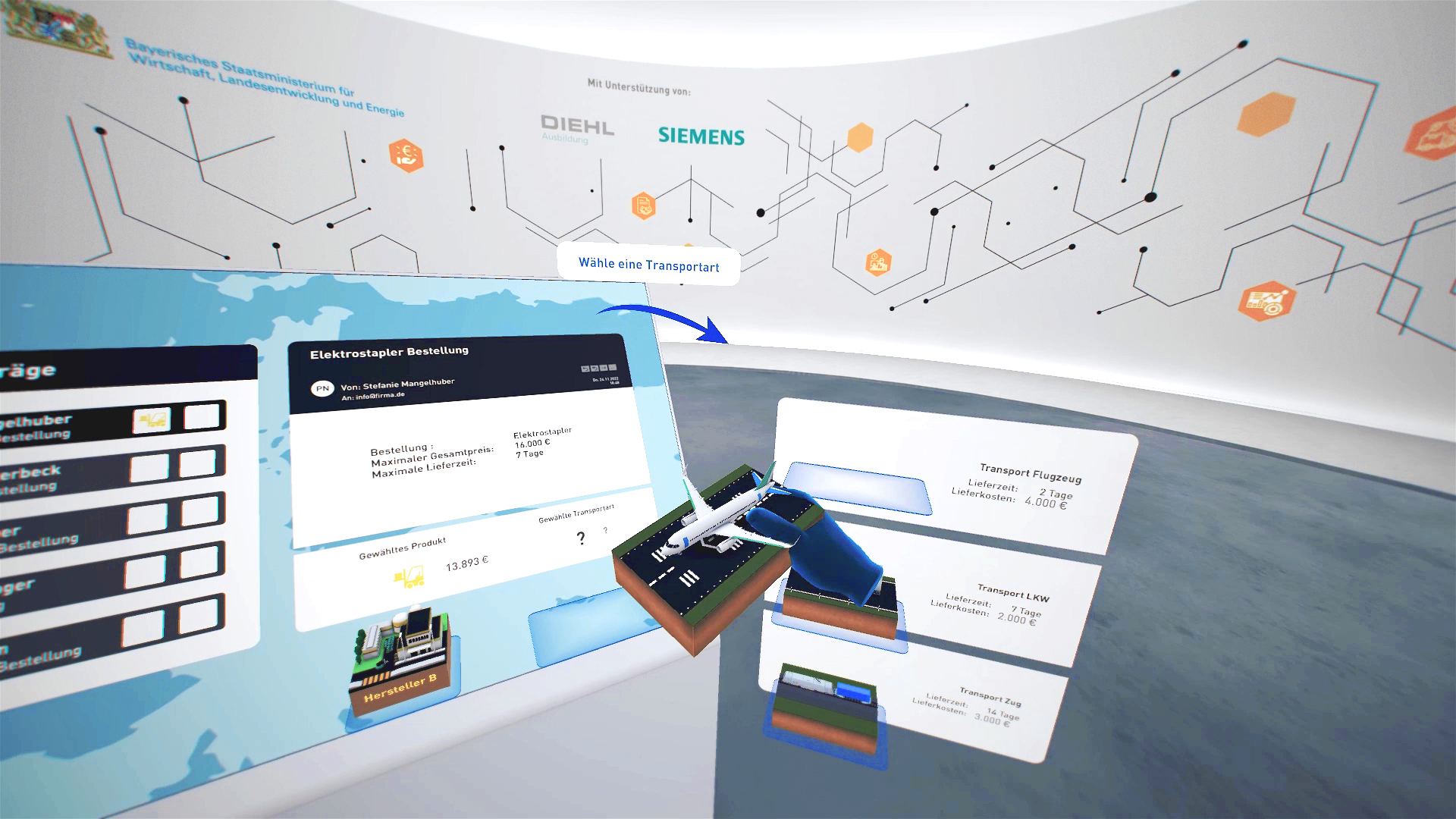 Blick auf VR-Anwendung mit detaillierten Informationen zum Training